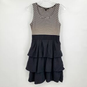 BCBGMaxAzria Black and White Tiered Striped Casual Dress